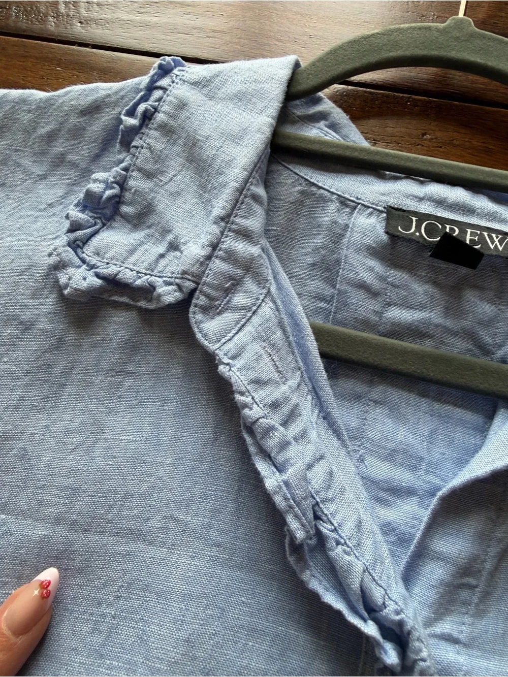 J. Crew Soft Light Blue Short-Sleeve Linen Button Shirt w/Ruffle Detail Size 2x